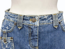 画像をギャラリービューアに読み込む, 極美品 LOUIS VUITTON ルイヴィトン デニムスカート 08SS RW081W WMSK01 CF7 モノグラムデニム コットン ブルー ゴールド金具 中古 4b007661