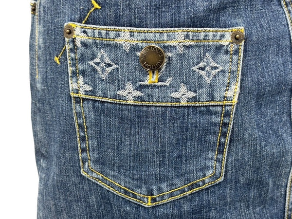 Mint condition LOUIS VUITTON denim skirt 08SS RW081W WMSK01 CF7 Monogram Denim Cotton Blue Gold Hardware Used 4b007661