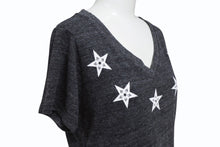 画像をギャラリービューアに読み込む, CHROME HEARTS クロムハーツ 半袖Vネック スタープリントTシャツ グレー ホワイト コットン L 美品 中古 4b007689