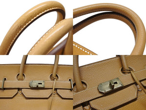 激レア HERMES エルメス Hac オータクロア55 ハンドバッグ アルデンヌ ナチュラル ブロンズ金具 ○T刻印 美品 中古 4b007696