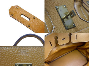激レア HERMES エルメス Hac オータクロア55 ハンドバッグ アルデンヌ ナチュラル ブロンズ金具 ○T刻印 美品 中古 4b007696