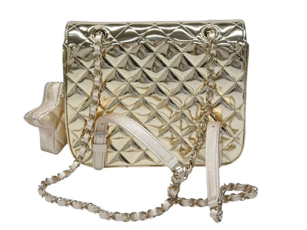 Unused CHANEL Matelasse patent leather chain backpack gold random plate AS4649 gold hardware used 4b007708