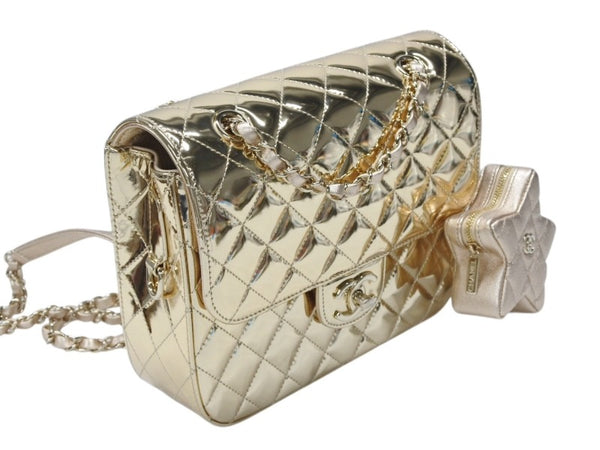 Unused CHANEL Matelasse patent leather chain backpack gold random plate AS4649 gold hardware used 4b007708