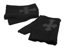 画像をギャラリービューアに読み込む, CHROME HEARTS クロムハーツ ミッティング フィンガーレスグローブ クロスパッチ 指切り手袋 ブラック カシミヤ レザー 美品 中古 4b007713