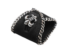 画像をギャラリービューアに読み込む, CHROME HEARTS クロムハーツ レザー ブレスレット バングル BSフレア 希少 シルバー925 2005刻印 72.0g 美品 中古 4b007714