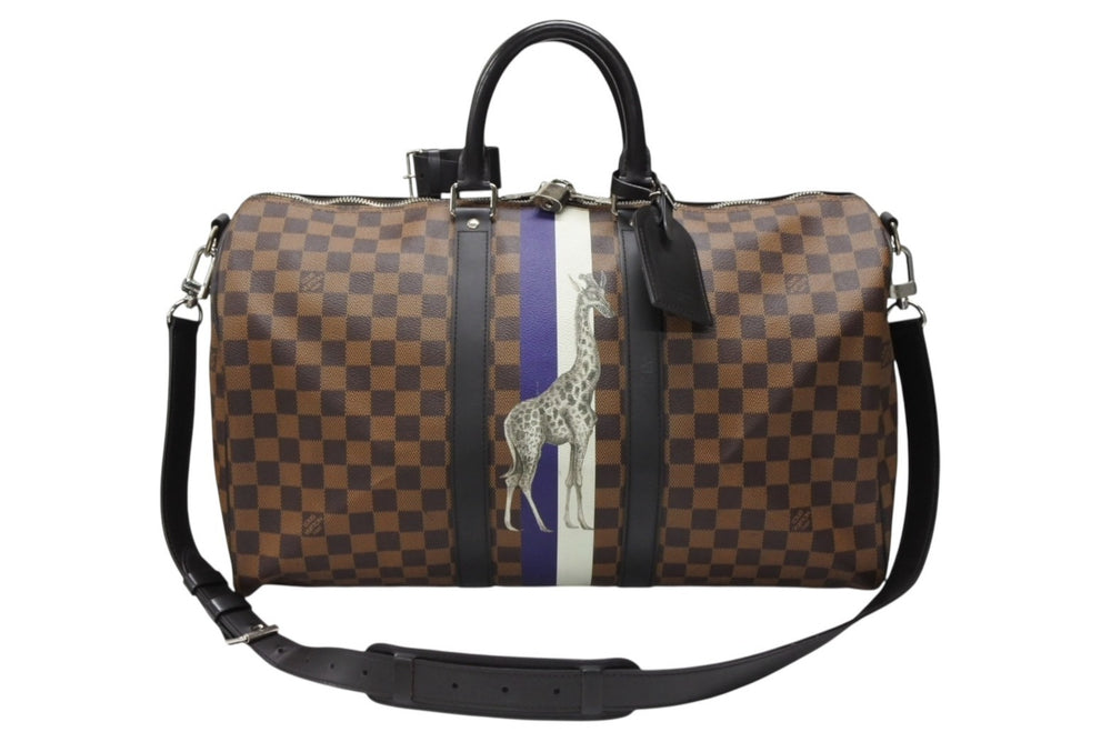LOUIS VUITTON ルイヴィトン ボストン バッグ キーポル バンドリエール 45 チャップマン ブラザーズ ダミエ キャンバス ブラウン N42700 PVC レザー シルバー金具 美品 中古 4b007725