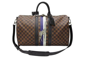 LOUIS VUITTON ルイヴィトン ボストン バッグ キーポル バンドリエール 45 チャップマン ブラザーズ ダミエ キャンバス ブラウン N42700 PVC レザー シルバー金具 美品 中古 4b007725