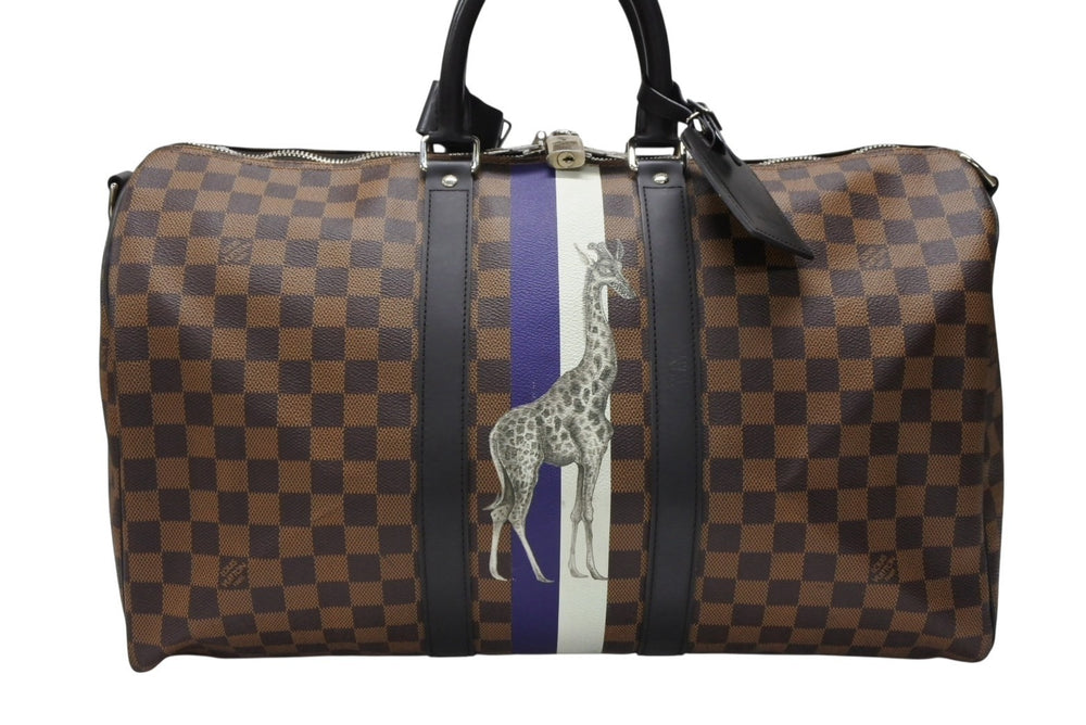 LOUIS VUITTON ルイヴィトン ボストン バッグ キーポル バンドリエール 45 チャップマン ブラザーズ ダミエ キャンバス ブラウン N42700 PVC レザー シルバー金具 美品 中古 4b007725