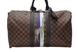 LOUIS VUITTON ルイヴィトン ボストン バッグ キーポル バンドリエール 45 チャップマン ブラザーズ ダミエ キャンバス ブラウン N42700 PVC レザー シルバー金具 美品 中古 4b007725