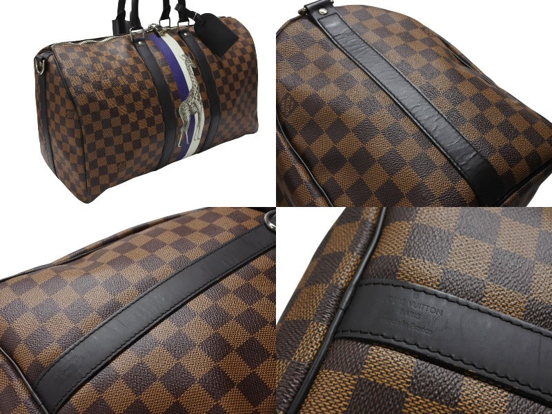 LOUIS VUITTON Boston Bag Keepall Bandouliere 45 Chapman Brothers Damier Canvas Brown N42700 PVC Leather Silver Hardware Good Condition Used 4b007725