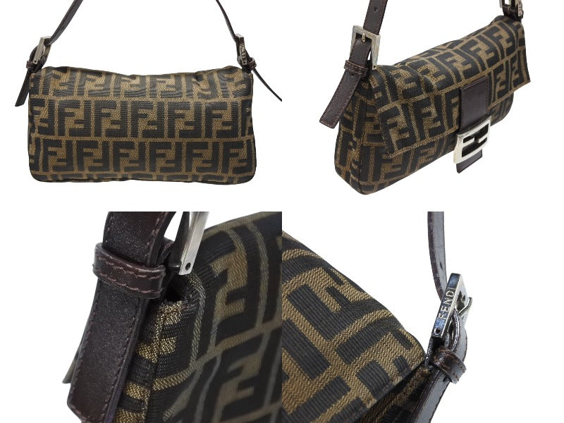 FENDI フェンディ マンマバケット ワンショルダーバッグ 2211-26424-008 ズッカ柄 キャンバス レザー ブラウン シルバー金具 美品 中古 4b007738