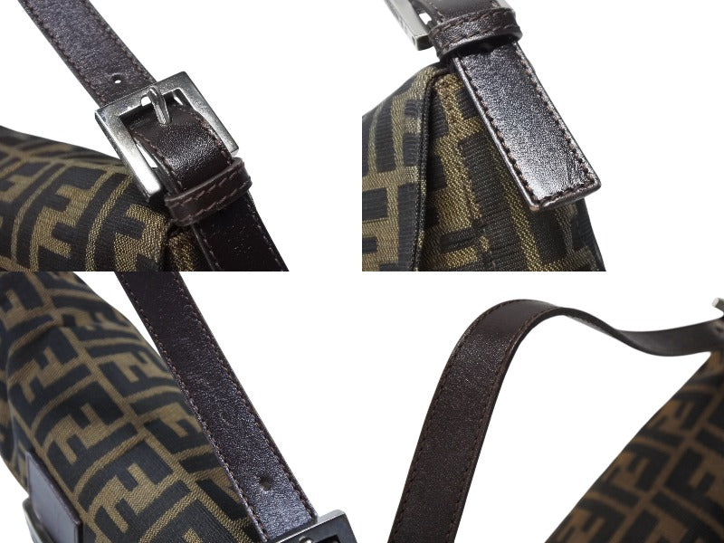 FENDI フェンディ マンマバケット ワンショルダーバッグ 2211-26424-008 ズッカ柄 キャンバス レザー ブラウン シルバー金具 美品 中古 4b007738