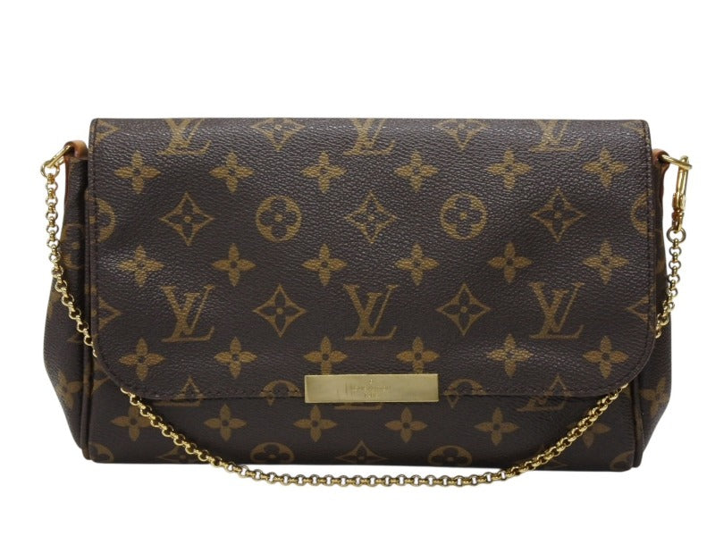 Very Good Condition LOUIS VUITTON Monogram Favorite MM Shoulder Bag M40718 Brown Gold Hardware Used 4b007748