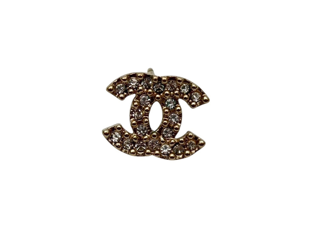 Like new CHANEL Coco Mark Rhinestone Binaural Earrings 02A Engraved Weight 4.9g Gold Used 4b006477