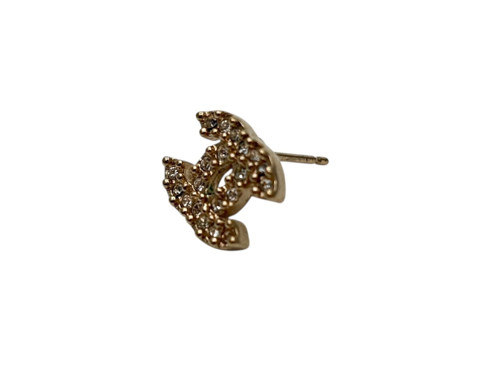 Like new CHANEL Coco Mark Rhinestone Binaural Earrings 02A Engraved Weight 4.9g Gold Used 4b006477
