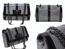 Load image into Gallery viewer, ChristianLouboutin クリスチャンルブタン スウィートチャリティスモールレディグリッター ショルダーバッグ パテント シルバー ブラック 美品 中古 4b007771