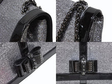 Load image into Gallery viewer, ChristianLouboutin クリスチャンルブタン スウィートチャリティスモールレディグリッター ショルダーバッグ パテント シルバー ブラック 美品 中古 4b007771