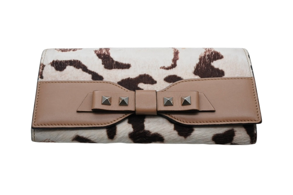 VALENTINO ヴァレンティノ 二つ折り長財布 PR 07 752GIB ハラコ レザー クリーム ベージュ ゴールド金具 美品 中古 4b007781