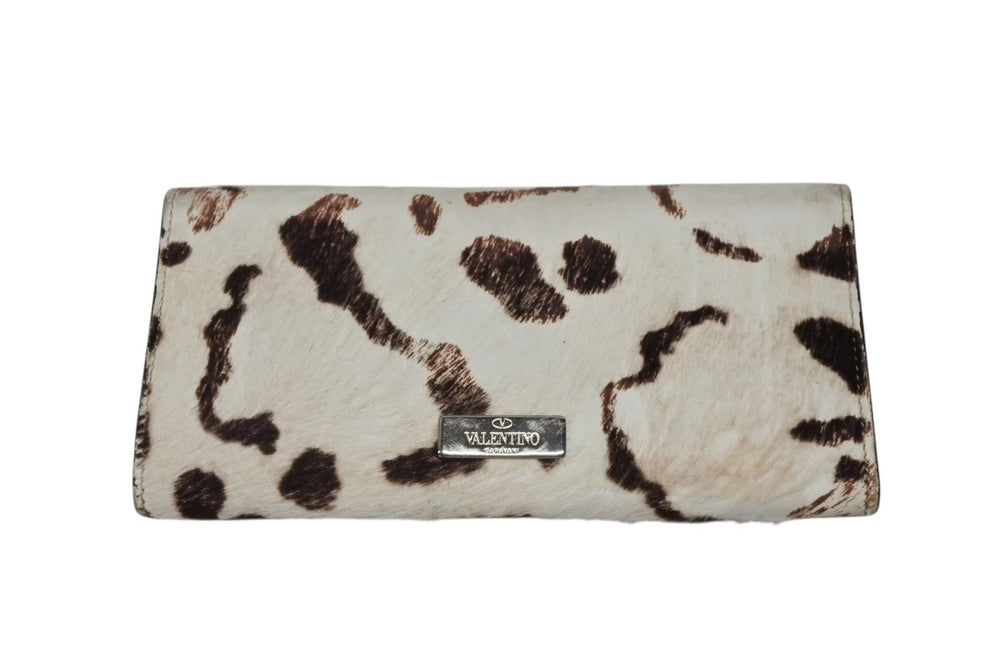 VALENTINO ヴァレンティノ 二つ折り長財布 PR 07 752GIB ハラコ レザー クリーム ベージュ ゴールド金具 美品 中古 4b007781