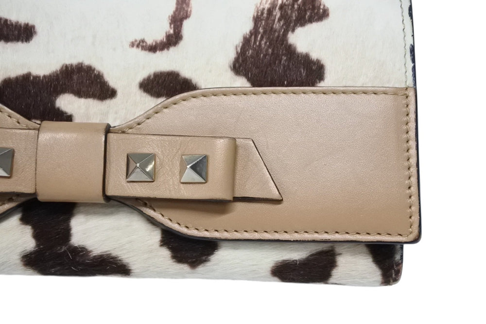 VALENTINO ヴァレンティノ 二つ折り長財布 PR 07 752GIB ハラコ レザー クリーム ベージュ ゴールド金具 美品 中古 4b007781