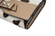 画像をギャラリービューアに読み込む, VALENTINO ヴァレンティノ 二つ折り長財布 PR 07 752GIB ハラコ レザー クリーム ベージュ ゴールド金具 美品 中古 4b007781