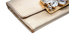 画像をギャラリービューアに読み込む, PRADA プラダ ビジュー 長財布 ロングウォレット イタリア製 レザー ビジュー ゴールド金具 良品 中古 4b007782