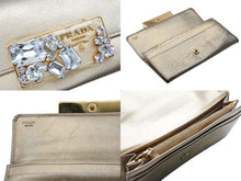 画像をギャラリービューアに読み込む, PRADA プラダ ビジュー 長財布 ロングウォレット イタリア製 レザー ビジュー ゴールド金具 良品 中古 4b007782