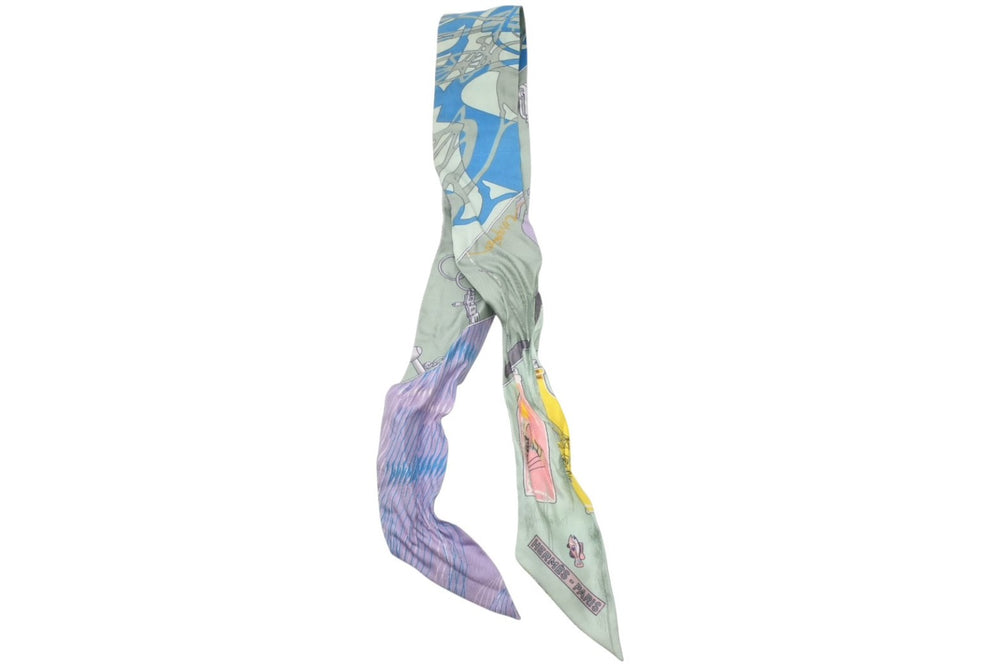 HERMES エルメス ツイリ― スカーフ ボトルシップ シルク グリーン マルチカラー 美品 中古 4b007841