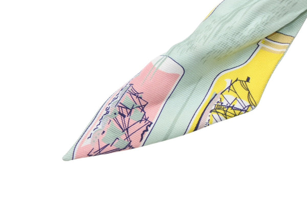 HERMES エルメス ツイリ― スカーフ ボトルシップ シルク グリーン マルチカラー 美品 中古 4b007841