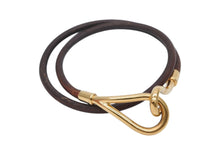 Load image into Gallery viewer, HERMES エルメス Jumbo H ジャンボチョーカー ネックレス 2連ブレスレット アクセサリー レザー ブラウン ゴールド金具 美品 中古 4b007854