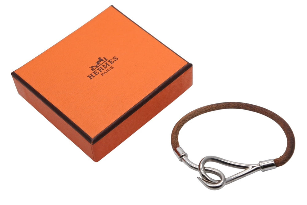HERMES エルメス Jumbo H ジャンボブレスレット アクセサリー レザー ブラウン シルバー金具 良品 中古 4b007856