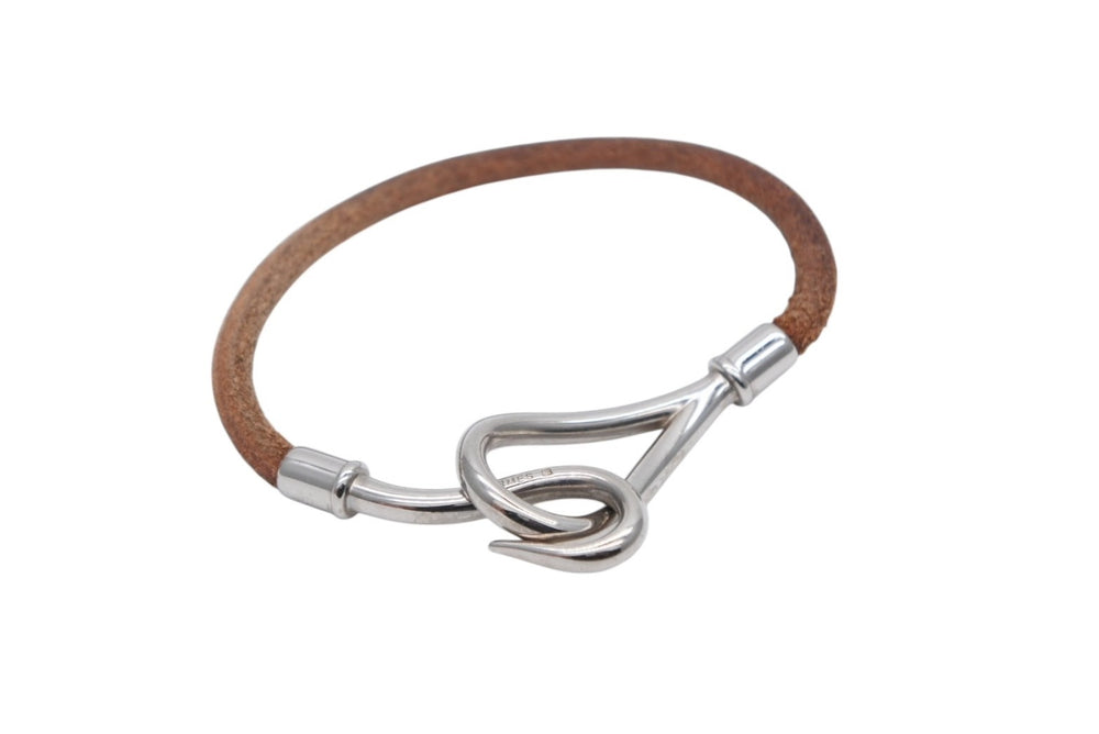 HERMES エルメス Jumbo H ジャンボブレスレット アクセサリー レザー ブラウン シルバー金具 良品 中古 4b007856