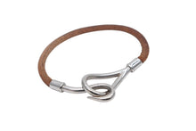 画像をギャラリービューアに読み込む, HERMES エルメス Jumbo H ジャンボブレスレット アクセサリー レザー ブラウン シルバー金具 良品 中古 4b007856