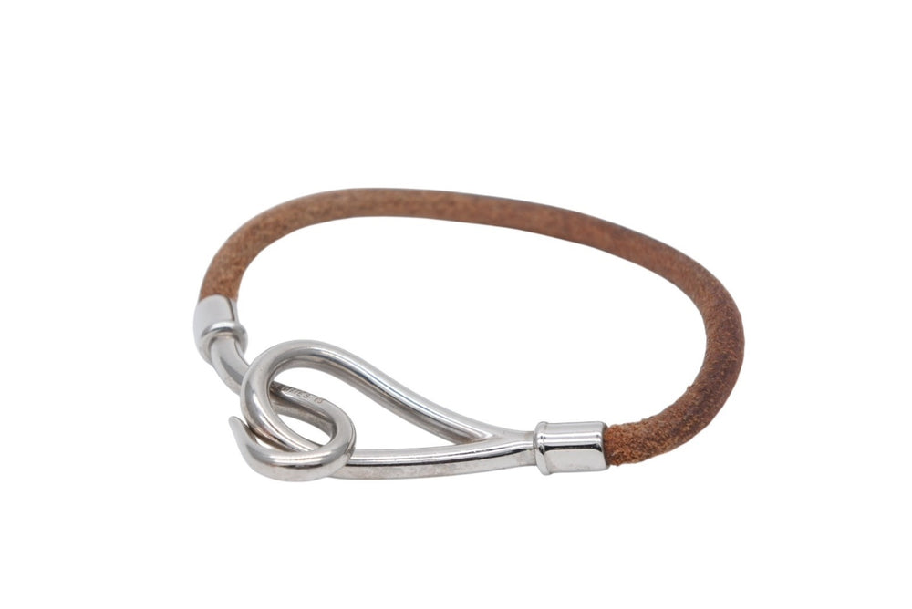 HERMES エルメス Jumbo H ジャンボブレスレット アクセサリー レザー ブラウン シルバー金具 良品 中古 4b007856