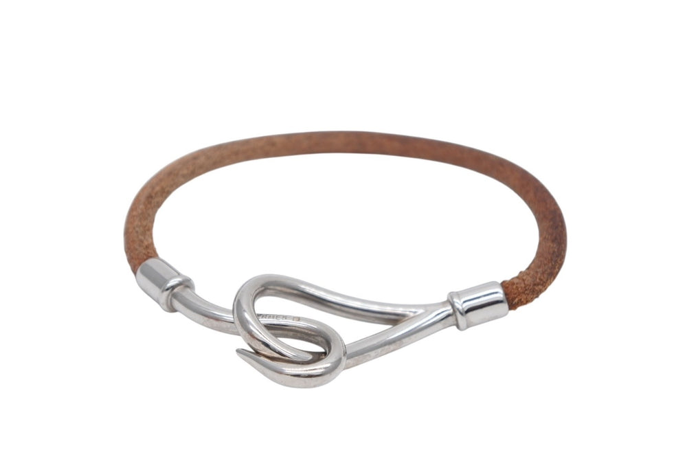 HERMES エルメス Jumbo H ジャンボブレスレット アクセサリー レザー ブラウン シルバー金具 良品 中古 4b007856