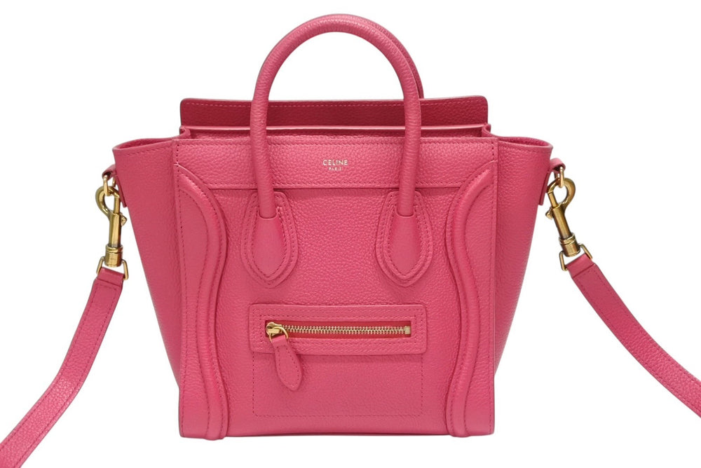 極美品 CELINE セリーヌ ラゲージ ナノ ショッパーバッグ 2WAYバッグ U-AT-0129 レザー ピンク アンティークゴールド金具 中古 4b007873