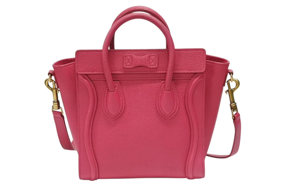 Very Good Condition CELINE Luggage Nano Shopper Bag 2WAY Bag U-AT-0129 Leather Pink Antique Gold Hardware Used 4b007873
