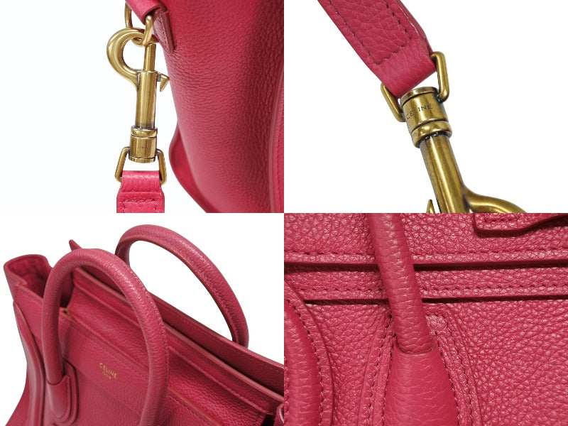 極美品 CELINE セリーヌ ラゲージ ナノ ショッパーバッグ 2WAYバッグ U-AT-0129 レザー ピンク アンティークゴールド金具 中古 4b007873