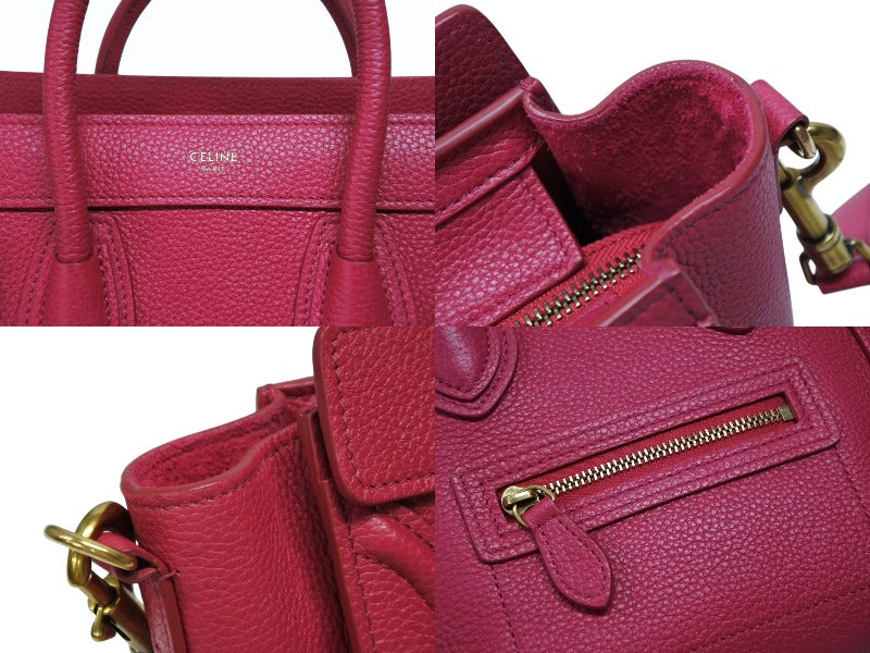 極美品 CELINE セリーヌ ラゲージ ナノ ショッパーバッグ 2WAYバッグ U-AT-0129 レザー ピンク アンティークゴールド金具 中古 4b007873