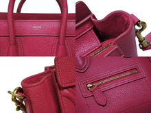 画像をギャラリービューアに読み込む, 極美品 CELINE セリーヌ ラゲージ ナノ ショッパーバッグ 2WAYバッグ U-AT-0129 レザー ピンク アンティークゴールド金具 中古 4b007873