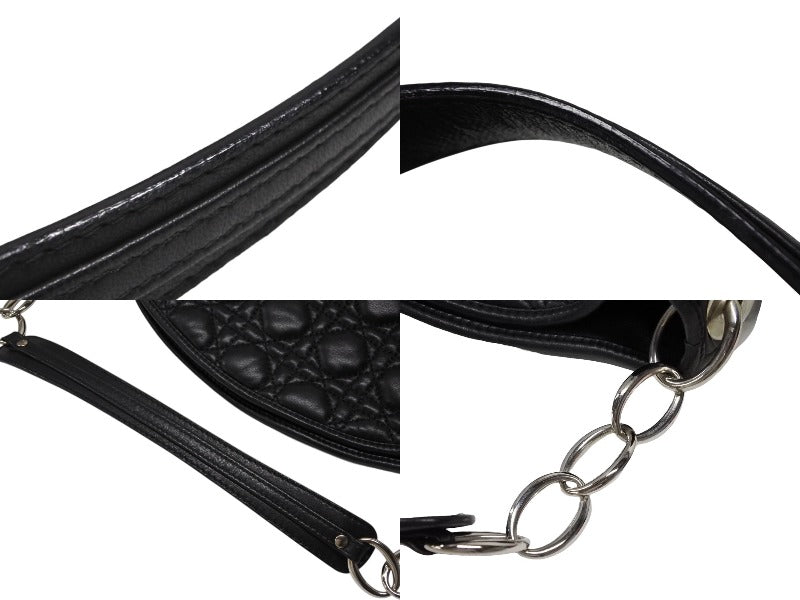 極美品 Christian Dior クリスチャンディオール カナ―ジュ ショルダーバッグ ブラック ラムスキン シルバー金具 中古 4b007876