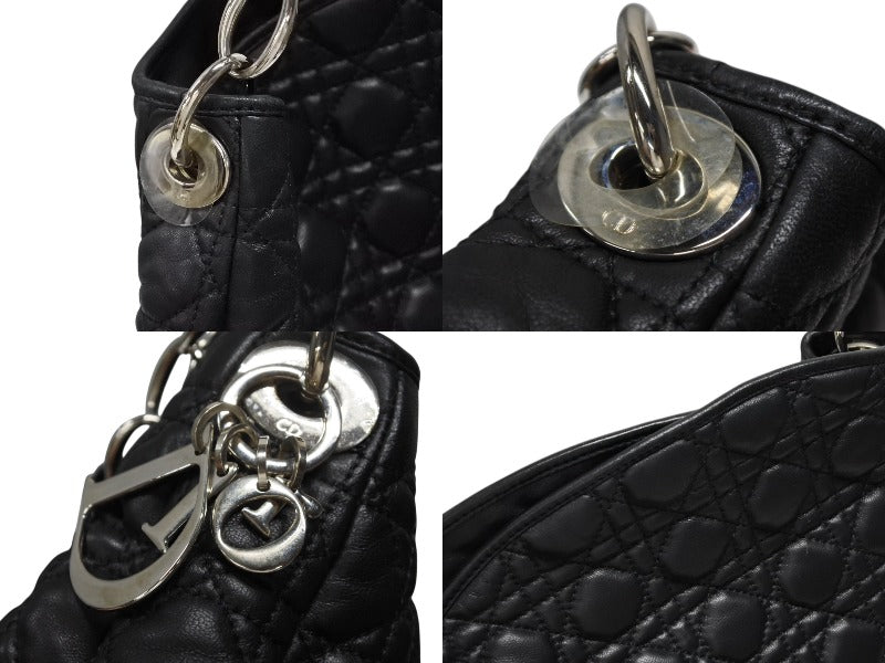 極美品 Christian Dior クリスチャンディオール カナ―ジュ ショルダーバッグ ブラック ラムスキン シルバー金具 中古 4b007876