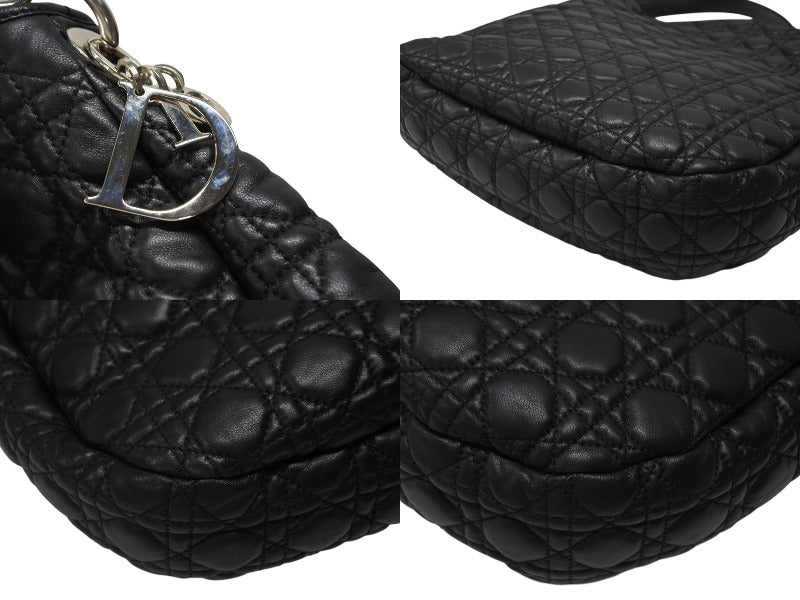 Very Good Condition Christian Dior Canage Shoulder Bag Black Lambskin Silver Hardware Used 4b007876
