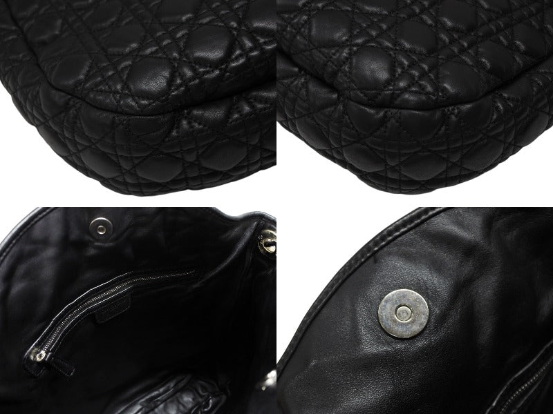 Very Good Condition Christian Dior Canage Shoulder Bag Black Lambskin Silver Hardware Used 4b007876