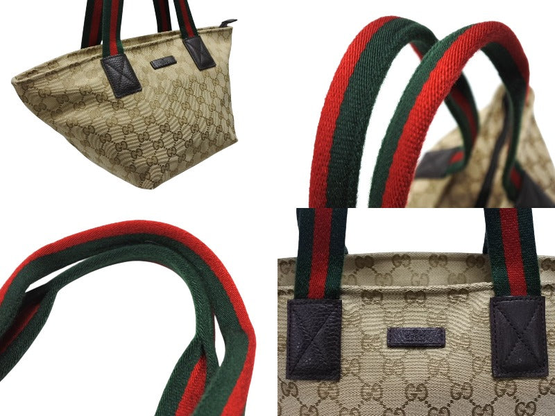 極美品 GUCCI グッチ ハンドバッグ シェリーライン 374433 イタリア製 ベージュ レッド グリーン GGキャンバス レザー 中古 4b007884