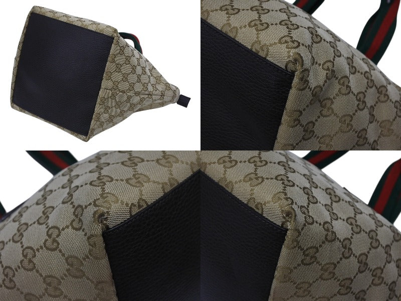 極美品 GUCCI グッチ ハンドバッグ シェリーライン 374433 イタリア製 ベージュ レッド グリーン GGキャンバス レザー 中古 4b007884