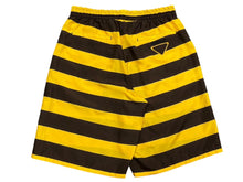 画像をギャラリービューアに読み込む, 極美品 PRADA プラダ ボーダー シルクショートパンツ ショーツ SPH218 サイズS イエロー ブラウン トライアングルパッチ 中古 4b007886