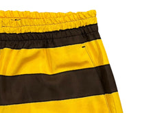 画像をギャラリービューアに読み込む, 極美品 PRADA プラダ ボーダー シルクショートパンツ ショーツ SPH218 サイズS イエロー ブラウン トライアングルパッチ 中古 4b007886