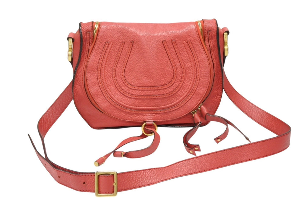 Chloe クロエ MARCIE マーシー ショルダーバッグ 02-12-60-65 グレインレザー レッド ゴールド金具 美品 中古 4b007893