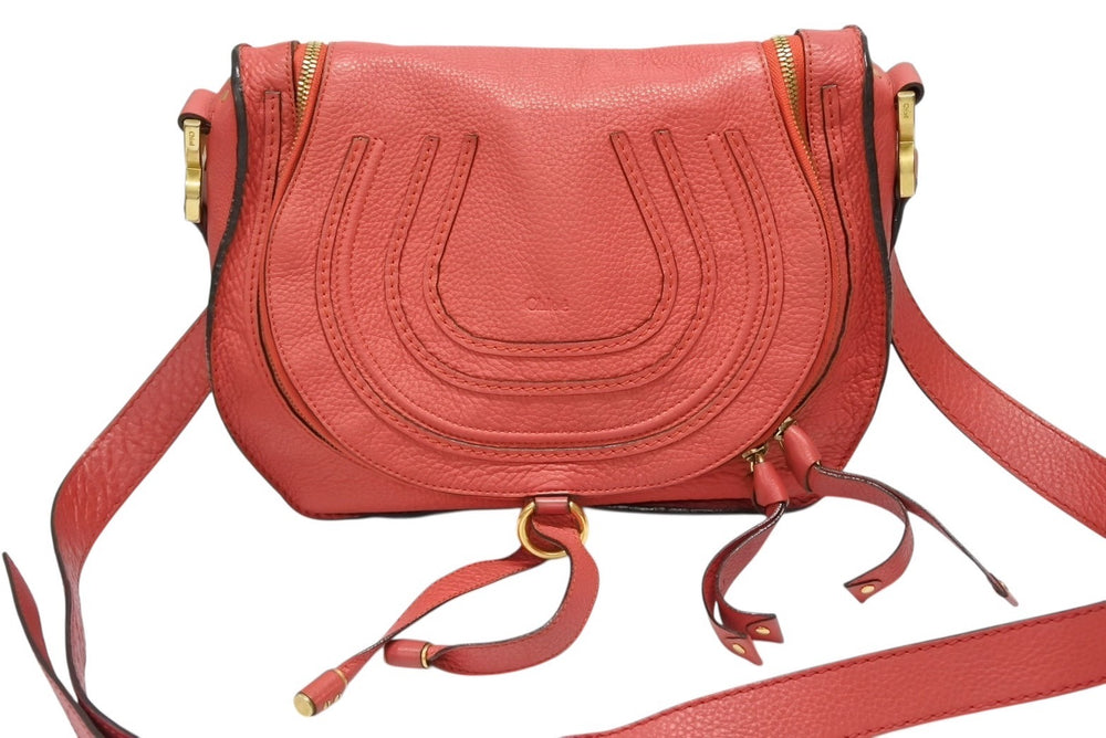 Chloe クロエ MARCIE マーシー ショルダーバッグ 02-12-60-65 グレインレザー レッド ゴールド金具 美品 中古 4b007893